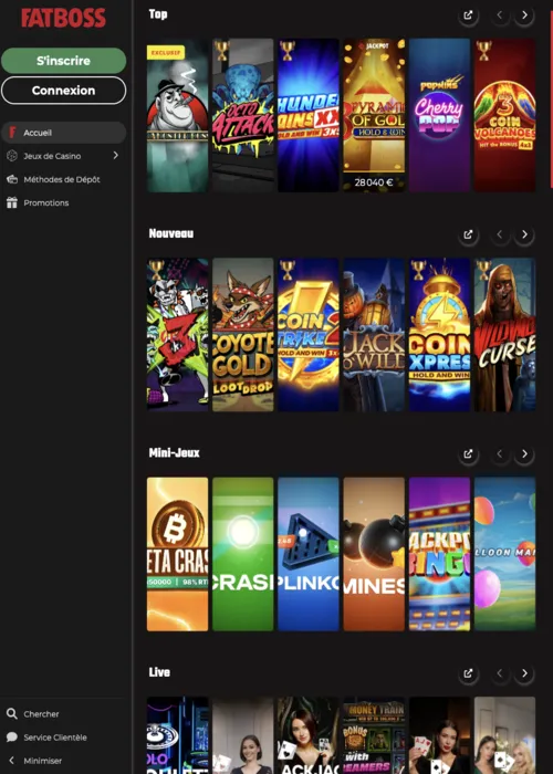 Collection jeux casino prestige Fatboss Casino