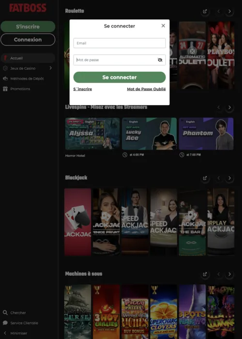 Portail authentification sécurisée joueur Fatboss Casino